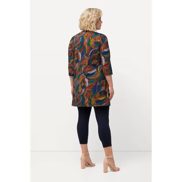 Ulla Popken Womens Plus 20/22 Tunic Leaf Print Knit Swing Side Slit Cotton - Picture 2 of 11